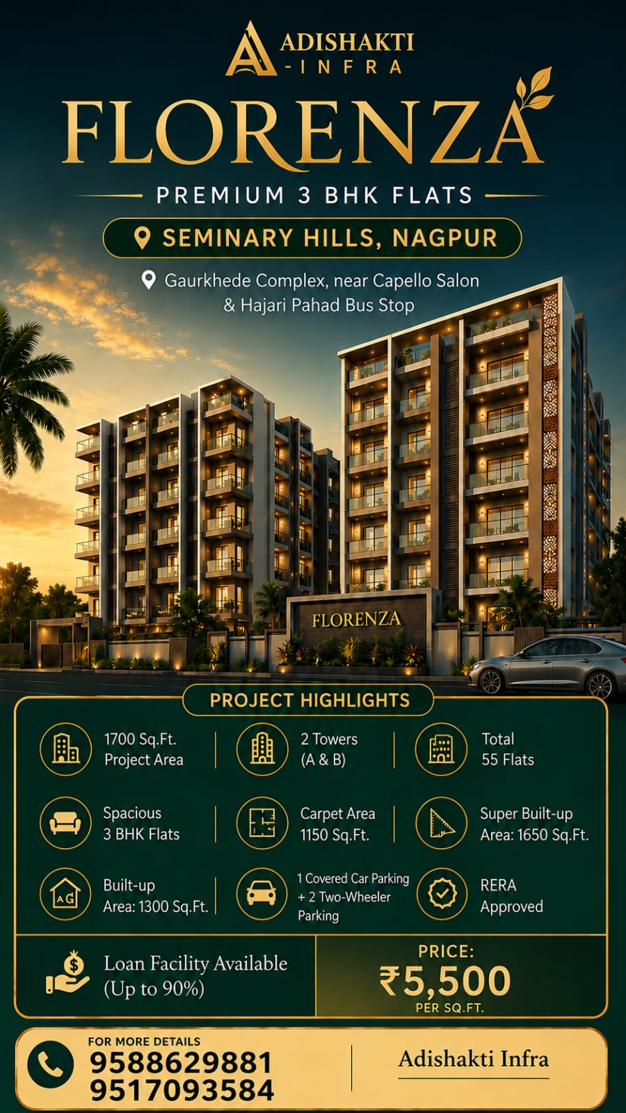 Florenza premium 3 BHK flats at Seminary Hills, Nagpur
